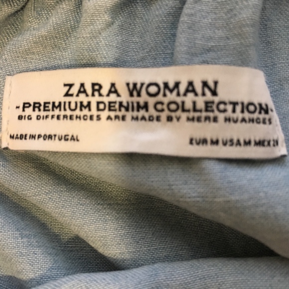 Zara Ruffled Off-the-shoulder Chambray Mini Dress - Picture 6 of 8